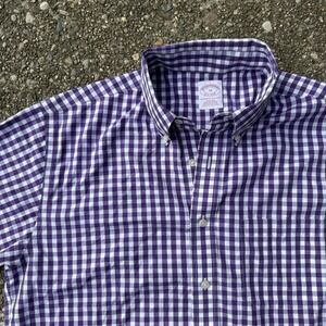 Brooks Brothers Original Polo Shirt Mens Medium Purple White Gingham Button-Up